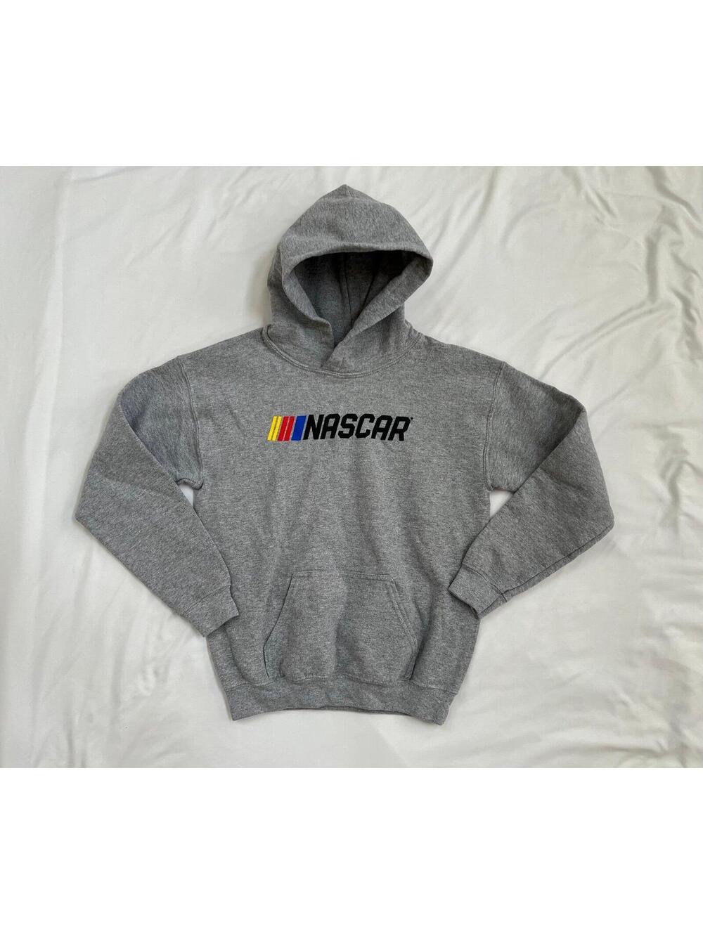 NASCAR kids size L grey pullover hoodie with nascar logo